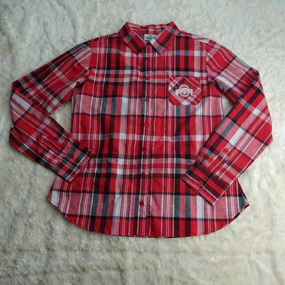 Ohio State Red Plaid Button-Down Shirt - Women's